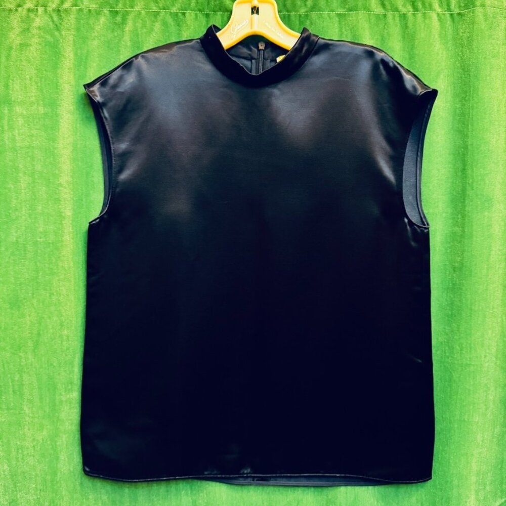 TIBI Satin Mock Neck Navy Blue Sleeveless Top Small